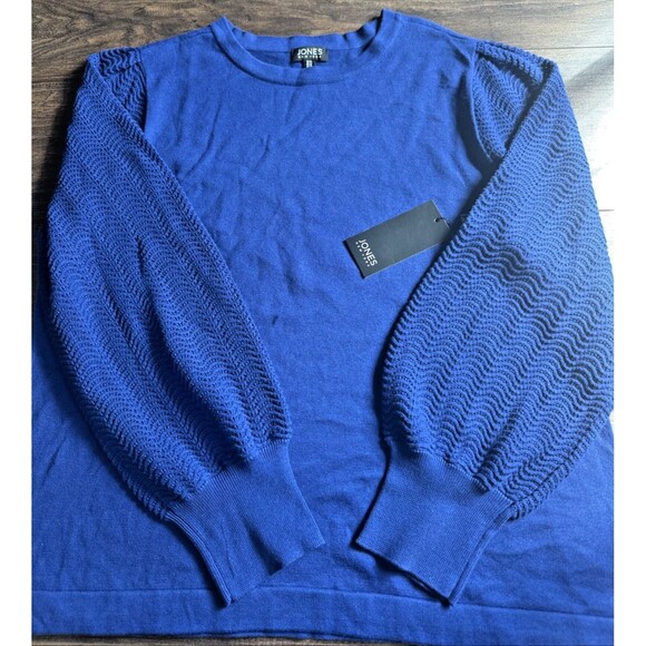 Jones New York Women's Solid-Color Mixed-Stitch Sweater Cozy Top Royal Blue XL - Picture 3 of 8